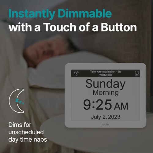 Robin Day Clock 2026 for Seniors, 12" Large Digital Calendar Dementia Clock with Talking Function, Alarms, Easy-to-Read Display for Elderly, Day Date Time, Medication Reminder, DST, White