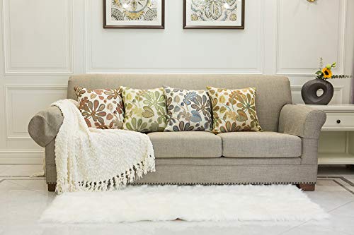 Mika Home Set of 2 Jacquard Tropical Leaf Pattern Throw Pillow Covers Decorative Pillowcase 20x20 Inches, Blue Cream