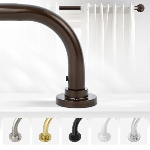 TANGWIN Bronze Wrap Around Curtain Rods 66 to 120 Inch:Blackout Heavy duty Adjustable Window Curtain Rod for Bedroom,Industrial Darkening Curved French Metal Single Drapery Rods Set Easy Install,Brown