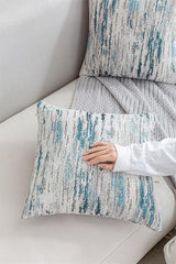 Chenille & Jacquard Pillow Covers 18x18 Inch Set of 2 - Textured Coastal Stripe Decor | Luxury Sofa Bed Cushion Covers in Seaside Beige & Teal Ombre (Oceanic Hues Collection)