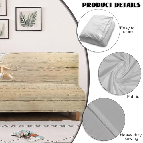 Futon Sofa Cover Starfish Wood Print Armless Couch Cover Stretch Futon Slipcover Easy to Install Futon Accent Slipcovers Dustproof Xmas Decor