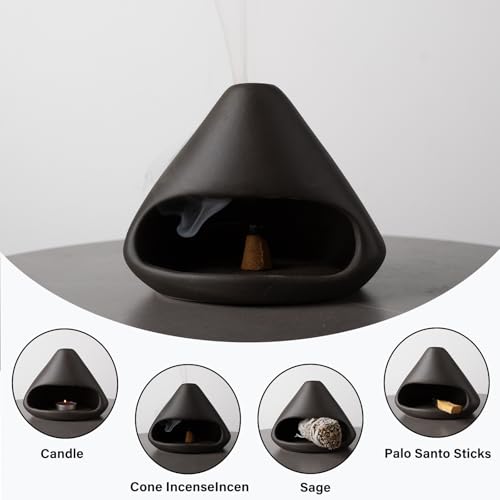 MOUGIGI Palo Santo Holder Incense Burner-Zongzi Clay Smudge Bowl with Chimney, Mini Ceramic Fireplace for sage、Cone Burning, Aromatic Home Decor, Ceramic ash Tray, Anxiety Relief Meditation for Women