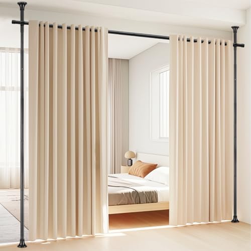 Room Divider, No Drilling Curtain Rod Wall Divider for Space Partition, Adjustable 4-10ft(H) 28-70inch(W) Heavy Duty Floor to Ceiling Tension Rod Dividers Temporary Privacy Separator Window Rods Black