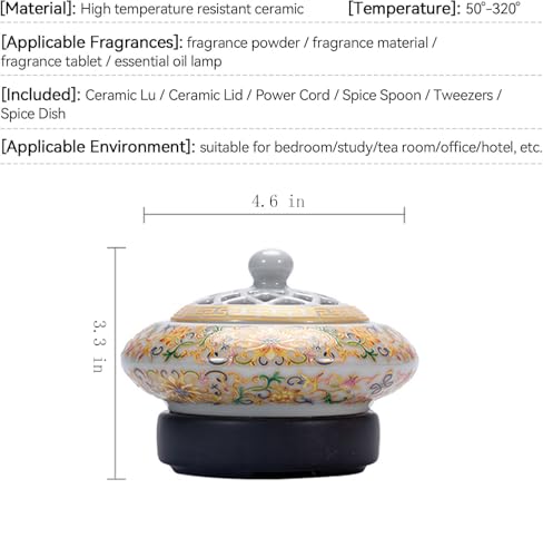 Ceramic Holder Electric Incense Burner Enamel Entwined Lotus Simulate Flames, Classical, Elegant and High-end Hollow Design