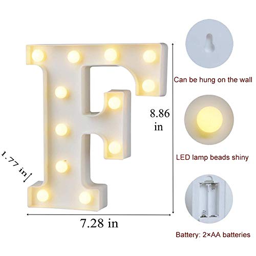 MUMUXI Marquee Light Up Letters | Large Light Up Numbers | Battery Powered and Bright with Every Letter of The Alphabet | for Wedding, Birthday, Party, Celebration, Christmas or Home Decoration (F)