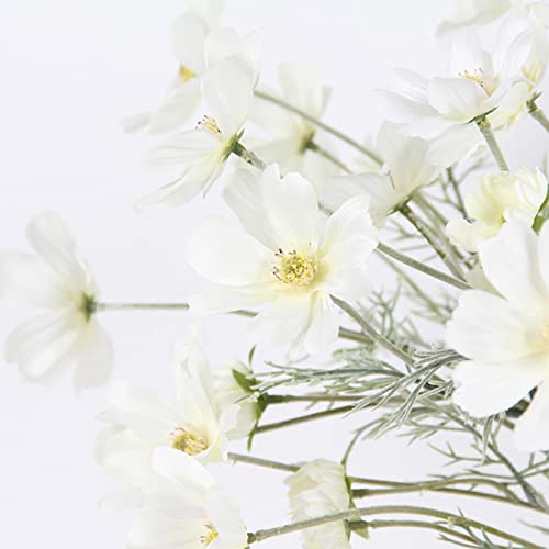 2 Pcs Artificial Fake Flowers Plants Cosmos Silk Flower Arrangements Wedding Bouquets Decorations Plastic Floral Table Centerpieces for Home Kitchen Garden Party Decor Approx 23.6'' High - White