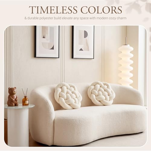Novabright 2 Pack White Knot Pillow Balls 16x16 Handmade Knot Throw Pillows Plush for Couch Sofa Bedroom Living Home Decor Modern Round Aesthetic Accent Cushions