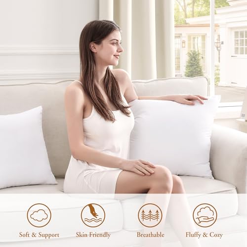 puredown® 20x20 Pillow Inserts, Fluffy Plush Square Form Sham Stuffer Set of 2, Decorative Down Alternative Pillows for Couch, Sofa, Bed and Home Decor