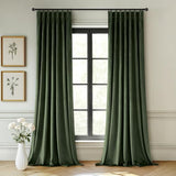 MIULEE Olive Green Velvet Curtains 96 inches Long, Pinch Pleated Blackout Drapes with Hooks, Thermal Insulated Pinch Pleat Panels for Bedroom Living Room, 2 Panels