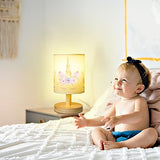 VIHOSE Unicorn Kids Table Lamp for Bedroom Kids Bedside Lamp with Linen Wooden Nightstand Cartoon Nursery Lampshade for Girls Boys Living Room