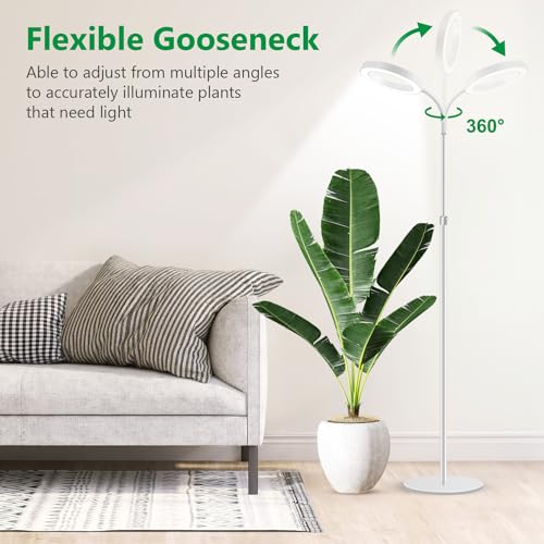 Floor Grow Lights for Indoor Plants, Full Spectrum Plant Light with 68" Stand for Growing Large Tall Plants, White Halo Grow Lamp with 6/12/16H Timer, 3 Light Modes, 5 Dimming