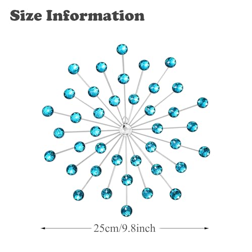 DXYAKY Set of 3 Blue Metal Starburst Wall Art Decor, Rhinestone Crystal Home Decor Accents, 9.8 Inch Decorative Wall Hanging Diamond, Jeweled Sparkle Wall Sculptures for Living Room Bedroom