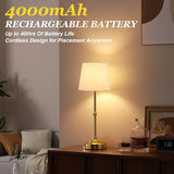Kakanuo Rechargeable Cordless Table Lamp Gold - 1 Pack Brass 4000mAh Battery Operated Lamp, 3000K Warm Light, Touch Control Stepless Dimming, for Bedside, Dining Table, Home Decor