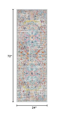 Pauwer Hallway Runner Rug 2'x6' Washable Boho Farmhouse Entryway Kitchen Runner Vintage Non Slip Laundry Room Bathroom Area Rugs Rubber Backed Front Door Foyer Bedroom Floor Mat Carpet Runner, Grey