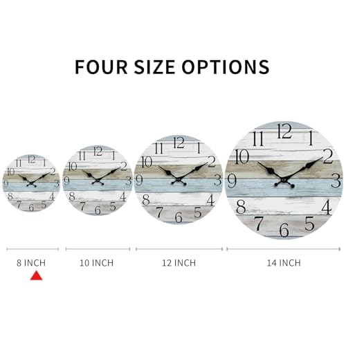 Wall Clock, Silent Non Ticking Wall Clocks Battery Operated, Rustic Wooden Clocks Decorative for Kitchen, Bathroom, Bedroom, Living Room, (8 Inch)