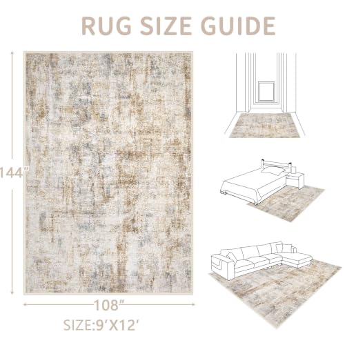 Area Rugs 9x12 Living Room: Washable Rug Modern Abstract Large Rugs Soft Non Slip Neutral Rug Stain Resistant Indoor Carpet for Bedroom Kitchen Dining Room Home Office Rugs(Blue Brown,9'x12')