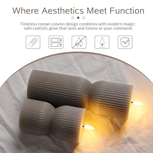 Taupe Ribbed Flameless Pillar Candles with Remote Set of 2