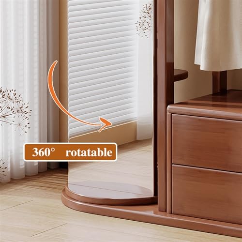 Full-Length Mirror Floor-Standing Coat Rack, Dressing Mirror Combination, Rotatable Storage Rack, Bedroom Fitting Mirror with Drawer Full Length Floor Mirror (D)