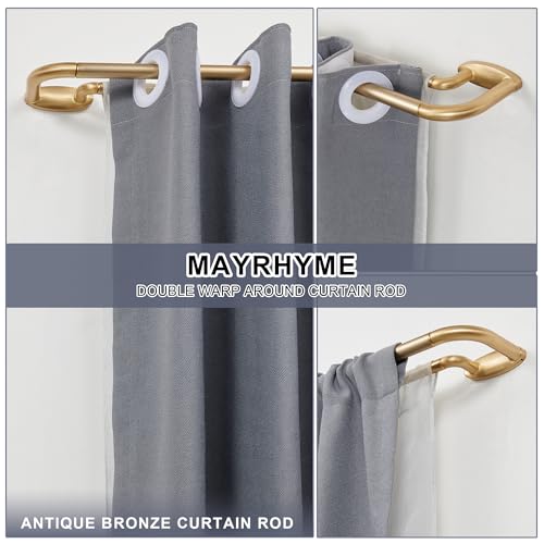 Double Curtain Rods Warm Gold,Room Darkening Drapery Rod for 28-48 Inches,Adjustable 3/4 Inches Front and 5/8 Inches Back Quality Metal Rod for Window,Wrap Around Design