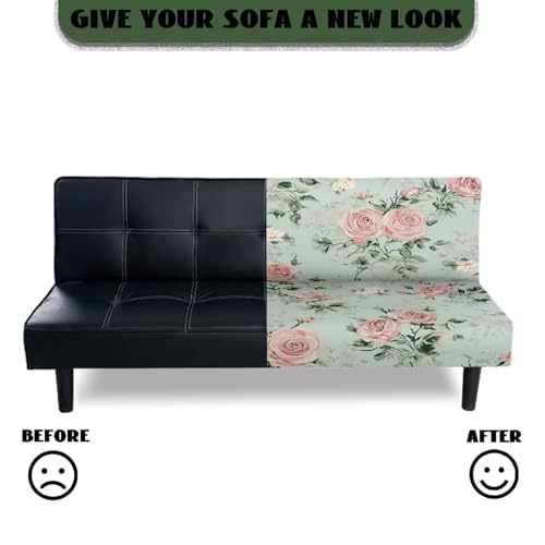 Pink Rose Futon Couch Cover Full Size Light Green Couch Slipcovers Without Armrest Easy Going Stretch Sofa Covers for Living Room