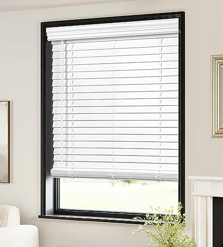LazBlinds 2-inch Cordless Faux Wood Blinds with Royal Valance, Room Darkening Horizontal Window Blinds, Inside Mount Blinds for Windows - Fit for Window 34.625" W x 36" H - White