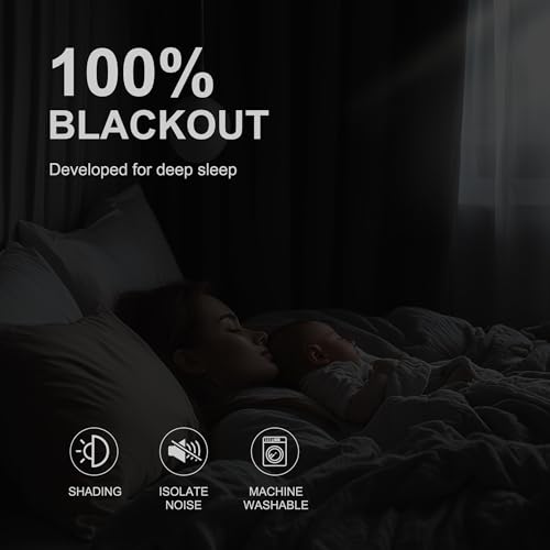 NICETOWN 100% Blackout Curtains for Bedroom, Room Darkening Plylux Black Curtains 84 Inch Long Thermal Insulated Grommet Window Drapes for Living Room, 52" W x 84" L, 2 Panels