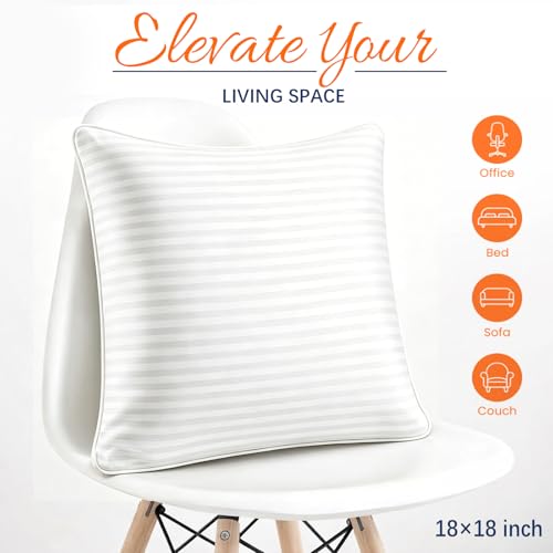Yettbea 18x18 Inches Pillow Inserts Set of 4- Premium Soft Down Alternative Fill, Decorative Throw Pillows for Couch, Bed & Sofa, Supportive White Striped Bedroom Pillow Forms