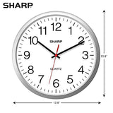 Sharp Wall Clock – Silver, Silent Non Ticking 14 Inch Quality Quartz Battery Operated Round Easy to Read Home/Kitchen/Office/Classroom/School Clocks, Sweep Movement