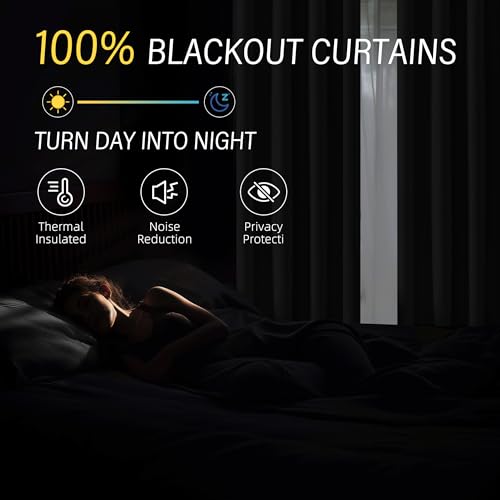 ChrisDowa 100% Blackout Pure White Solid Curtains 63 Inches Long 2 Panels for Bedroom Living Room,Farmhouse Room Darkening Thermal Insulated Soundproof Grommet Top Window Treatment Drapes,52x63