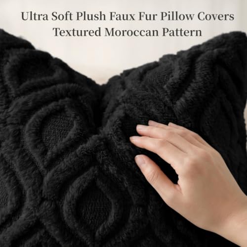 decorUhome Faux Fur Plush Soft Black Throw Pillow Covers 26x26 Set of 2