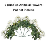 Fake Geraniums Artificial Flowers for Outdoors Outside, 6 Bundles White Silk Geraniums Fake Flowers Plants Realistic UV Resistant Faux Flowers for Outdoor Planters Garden Balcony Yard Porch Indoor