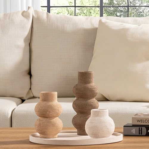 Ceramic Vase Home Table Decor - Flower Vase Set of 3 Living Room Kitchen Decorations Farmhouse Modern Rustic Vases Decorative Centerpiece for Shelf Bedroom Office Bathroom Dining Coffee Desk