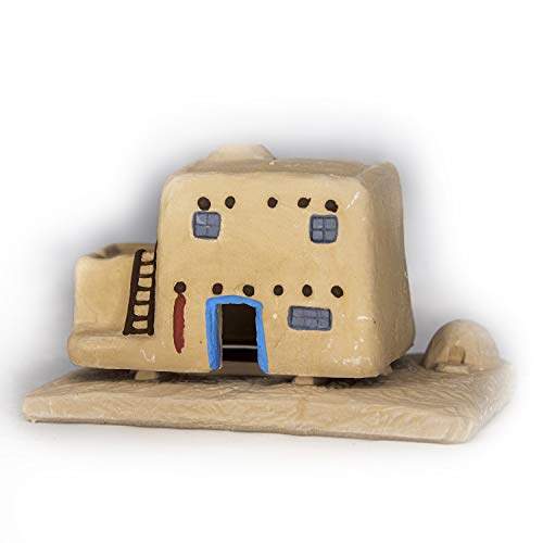 Incienso de Santa Fe - Casa de Adobe Natural Wood Incense Burner, Includes 20 Piñon Incense Bricks - Made in The USA