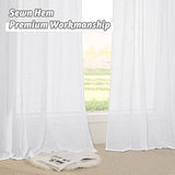 RYB HOME White Sheer Curtains Linen Texture Window Panels, Semi Sheer Light Filetring Rod Pocket & Back Tab Drapes for Bedroom, 52 x 84 inches, Pack of 2