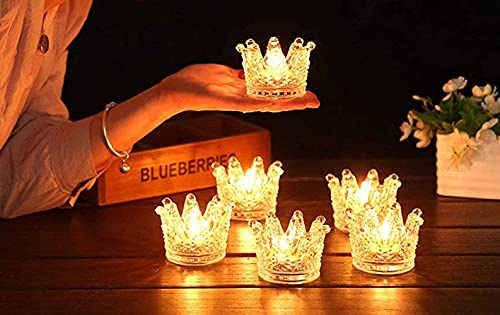 Vixdonos Crown Glass Tealight Candle Holder Set of 12 Clear Votive Candle Holders for Wedding, Party and Home Decor