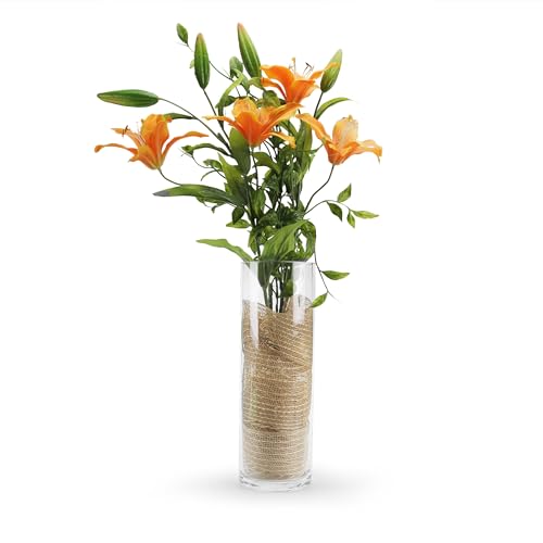 WGVI Quality Thick Weighted Clear Cylinder Glass Vases, 4" W x 12" H, Flower Arrangement Floating Candle Holders Wedding Centerpieces Terrarium Planter Floral Countertop Storage Container, 1 Piece
