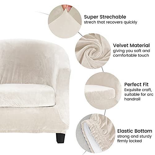MIFXIN 2 Pieces Velvet Tub Chair Covers with Cushion Cover Stretch Soft Removable Tub Chair Slipcovers Armchair Sofa Couch Furniture Protector for Living Room Club Bar Counter Hotel (Beige)