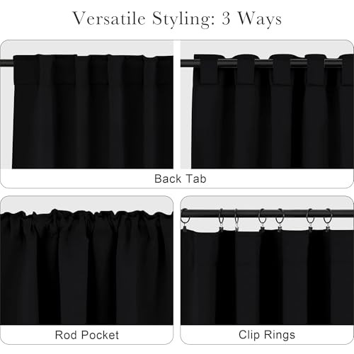 PONY DANCE Black Kitchen Blackout Curtains Over Sink, Short Half Curtains for Bathroom Basement Small Window Decor, Thermal Insulated Light Blocking Bedroom Draperies, W 42 x L 45 inches, 2 Panels Set
