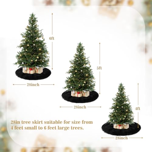 MACTING Faux Fur Christmas Tree Skirt 28 Inch Black Plush Skirt Fluffy Soft Double Layer Small Tree Mat Base Cover for Merry Christmas Party Holiday Home Indoor Halloween Xmas Tree Decorations