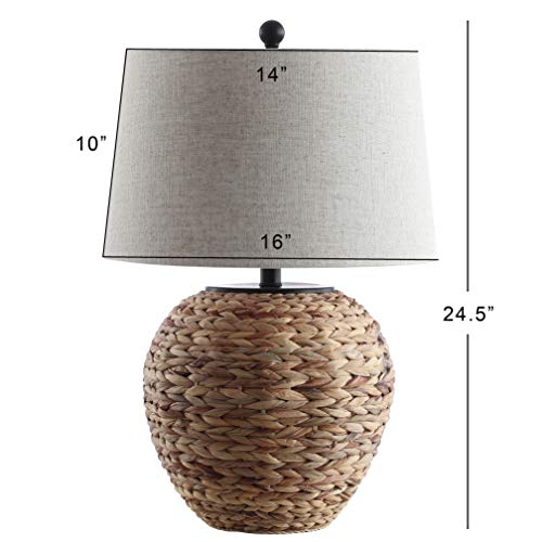JONATHAN Y 24.5" Natural Water Hyacinth Farmhouse Basket Table Lamp, Coastal Decor for Living Room Bedroom Nightstand, Light Gray Linen Shade, LED Bulb Included JYL6501A