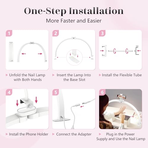 Half Moon Light for Nail Desk: 29" Foldable Half Moon Desk Lamp with Phone Holder for Beginner - Arch Nail Tech Light with 3 Color Modes & 10 Brightness for Manicure Salon (White, Large)