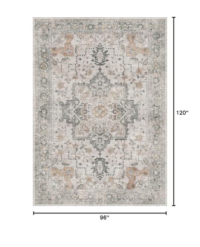 GENIMO 8x10 Area Rugs for Living Room, Machine Washable Non Slip Vintage Area Rugs, Low Pile Lightweight Print Rug for Bedroom, Dining Room, Home Office, Light Taupe Brown