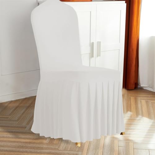 2PCS Dining Chair Slipcovers Stretch White Dorm Chair Cover with Skirt Washable Furniture Protector for Wedding Party Banquet, Stretch Covers