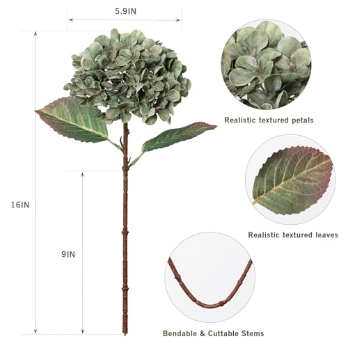 Hydrangea Artificial Flowers,Green Artificial Flower Fake Silk Hydrangea, Heads Bouquet with Stems Bulk for Fall Decoration Table Center Indoor Outdoor Faux Floral Plants 8pcs (Green)