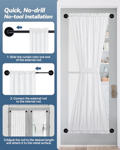 4 Pack Magnetic Curtain Rod for Metal Doors, French Door Curtain Rods Adjustable from 17 to 30 Inch, 3/8 Inch Diameter, Magnetic Cafe Curtains Rod, No Tool and Easy Installation, Black
