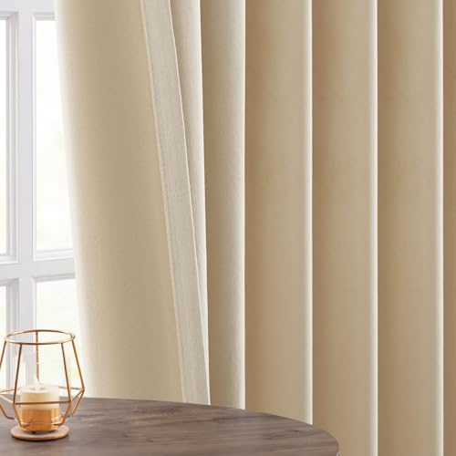 Topfinel Beige Velvet Curtains 84 Inches Long for Bedroom Living Room Neutural Elegant Soft Velvet Modern Boho Blackout Thermal Back Tab Curtain Drapes Home Decor Set of 2,84 inch Length