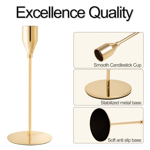 French Gold Taper Candle Holders for Wedding Table Centerpiece,Tall Taper Candlestick Holders Bulk Set of 6,Metal Candle Stick Holders for Dinning or Mantel Centerpiece,Party Home Decor