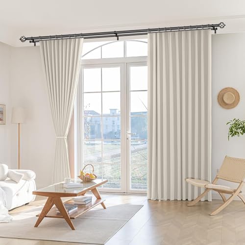 KAMANINA Double Curtain Rod 72 to 144 Inches(6-12 Feet), Black Heavy Duty Curtain Rods for Windows 66 to 120 Inches, 7/8 Inch Drapery Rod with Twisted Cage Finials
