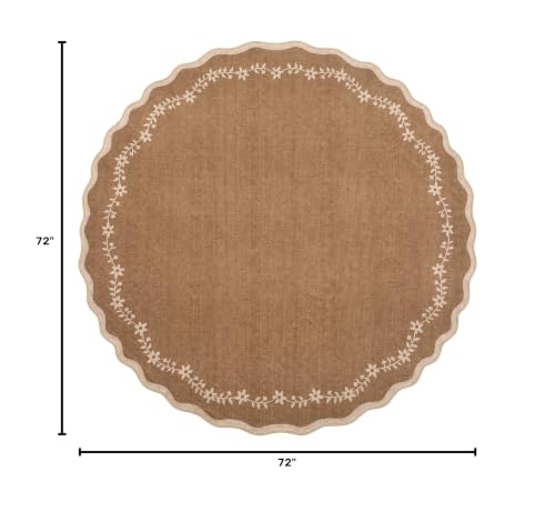 GarveeHome Christmas Round Rugs 6ft Brown Scalloped Washable Circle Rug