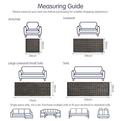 SUBRTEX Couch Cover for Dogs, Non-Slip Sofa Mat Washable, Thick Sofa Slipcover Cushion Protector Pet-Friendly (Gray, 27.6"x82.7")